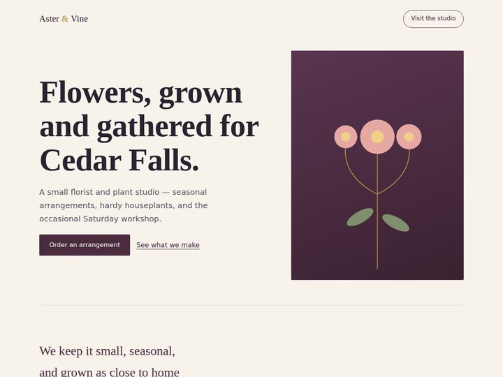 Aster & Vine — editorial florist sample site
